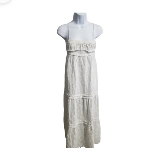 SOLD• Zara White Eyelet Maxi A-line Dress Small - Picture 3 of 6
